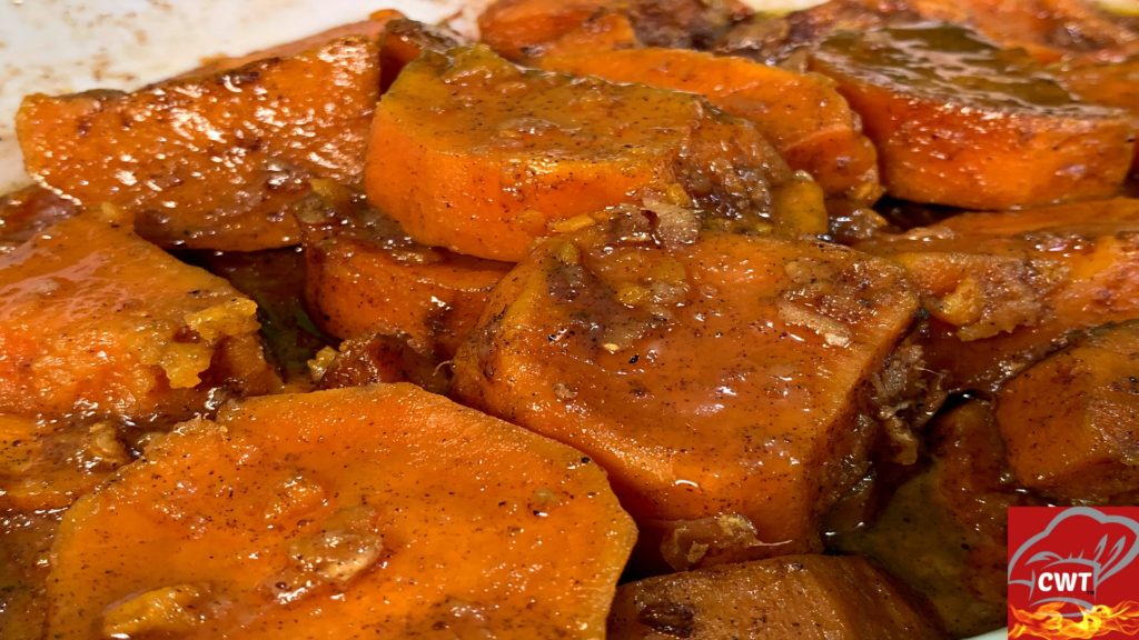 Southern Candied Yams Recipe that's so delicious and perfect for any dinner table. Perfectly baked tender, sweet and buttery flavored candied yams with a hint of ginger, nutmeg, vanilla and cinnamon spice, creating a delicious melt in your mouth effect.