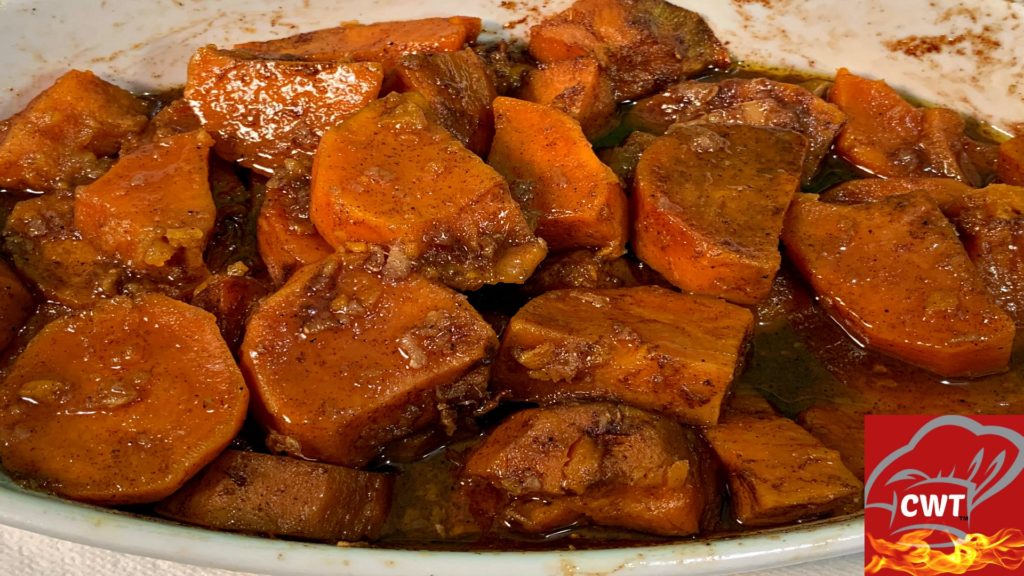 Southern Candied Yams Recipe that's so delicious and perfect for any dinner table. Perfectly baked tender, sweet and buttery flavored candied yams with a hint of ginger, nutmeg, vanilla and cinnamon spice, creating a delicious melt in your mouth effect.