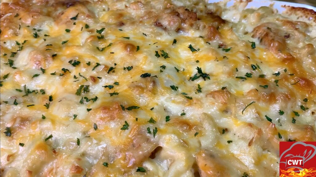 Chicken And Sausage Baked Macaroni And Cheese! Perfectly seasoned chicken bites. Seasoned with salt, pepper, paprika, and ranch seasoning. For the ultimate burst of flavor. Paired with fried sausages. And added to a rich creamy cheese sauce. This mac and cheese is the greatest of all time!